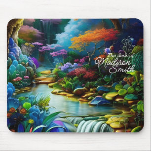 Colourful Plants and Peaceful Waterfall Garden Mouse Pad