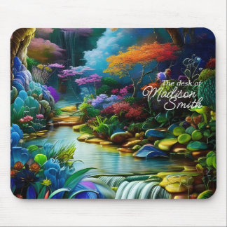 Colourful Plants and Peaceful Waterfall Garden Mouse Pad