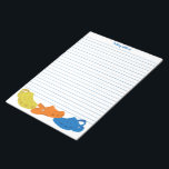 Colourful Plastic Shoes Personalized Writing Paper Notepad<br><div class="desc">This lined writing paper is ready to be personalized with a name at the top in bright blue lettering. It has matching blue lines with an illustration at the bottom of three plastic moccasin or clog style shoes in yellow,  orange and blue.</div>