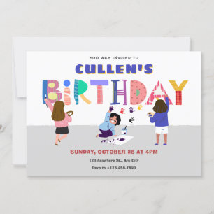 Colourful playful art paint fun birthday  invitation