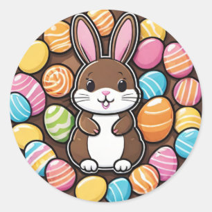 Colourful Playful Chocolate Easter Bunny Sticker