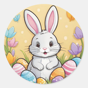 Colourful Playful Easter Bunny Eggs Round Stickers