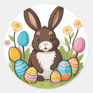 Colourful Playful Easter Bunny Round Stickers