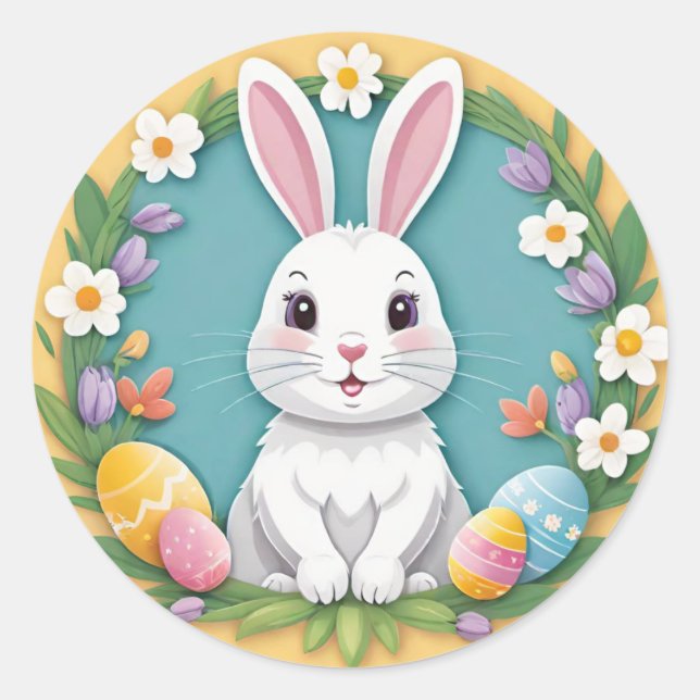 Colourful Playful Easter Bunny Round Stickers (Front)