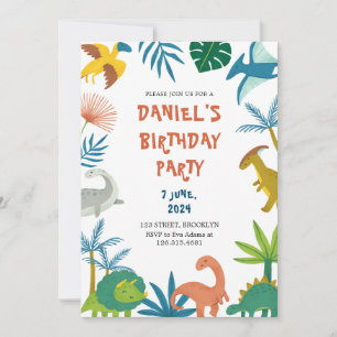Colourful Playful Illustrative Dinosaur Birthday  Invitation