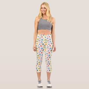 Colourful Playful Pattern with Rainbows and Flower Capri Leggings