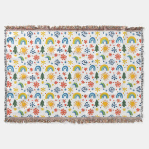 Colourful Playful Pattern with Rainbows and Flower Throw Blanket