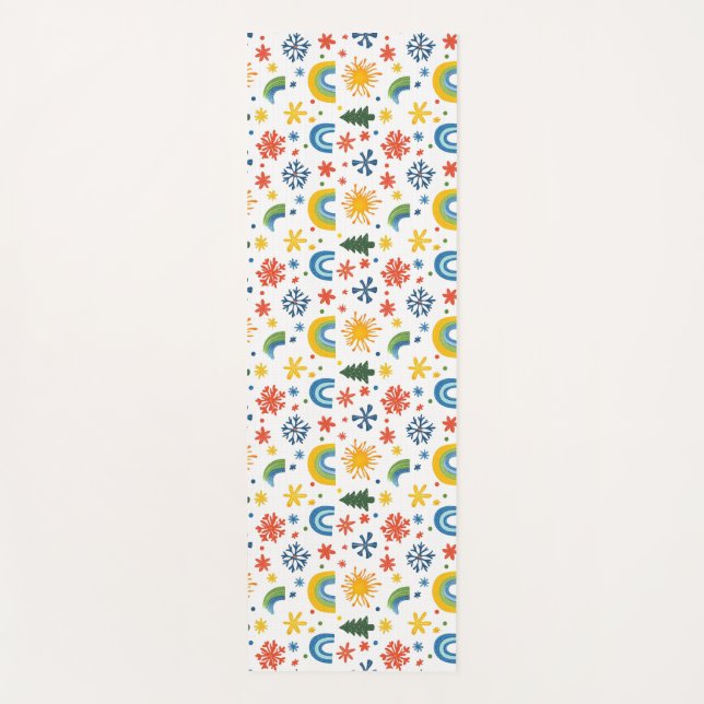Colourful Playful Pattern with Rainbows and Flower Yoga Mat (Front)