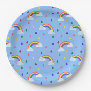 Colourful Playful Rainbow Raindrops Paper Plate