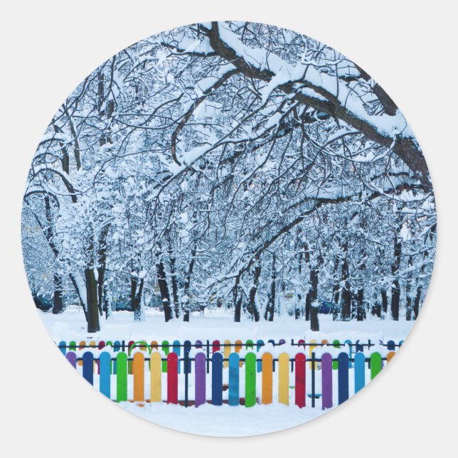 Colourful & Playful Winter Wonderland Classic Round Sticker (Front)