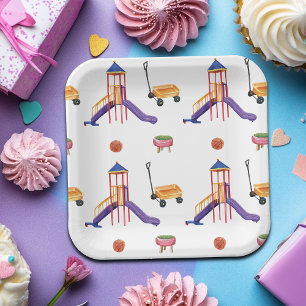 Colourful Playground Birthday Party Paper Plate