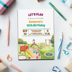 Colourful Playground Party 10th Birthday Invitatio Invitation