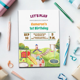 Colourful Playground Party 1st Birthday Invitation