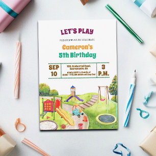 Colourful Playground Party 5th Birthday Invitation