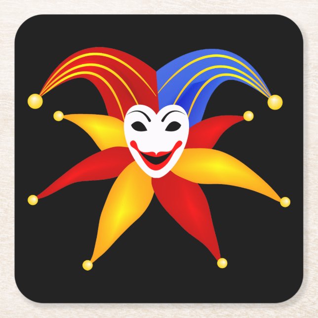Colourful Playing Card Joker Symbol Square Paper Coaster (Front)