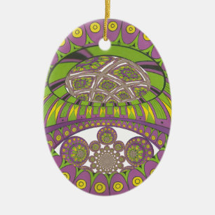 Colourful Plum Yellow lace decorative ethnic Ceramic Ornament