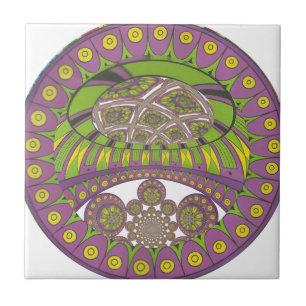 Colourful Plum Yellow lace decorative ethnic Tile