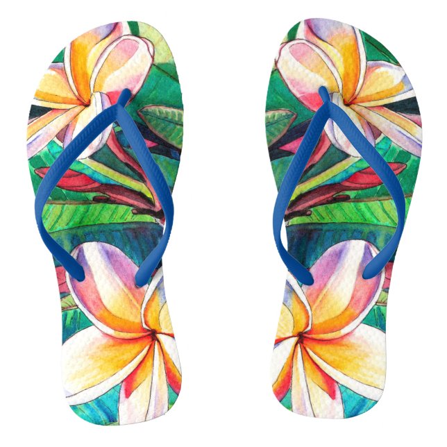 Colourful Plumeria Garden Rubber Slippers Flip Flops (Footbed)