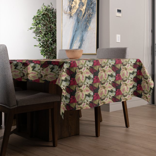 Colourful Poinsettias Pattern Holiday Tablecloth (In Situ Dining Room)