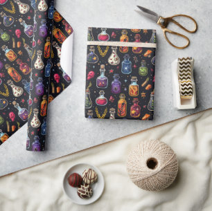Colourful Poison Potions Bottles Halloween Wrapping Paper