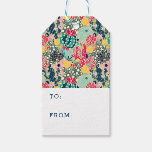 Colourful Polka Dot Cactus Pattern Gift Tags