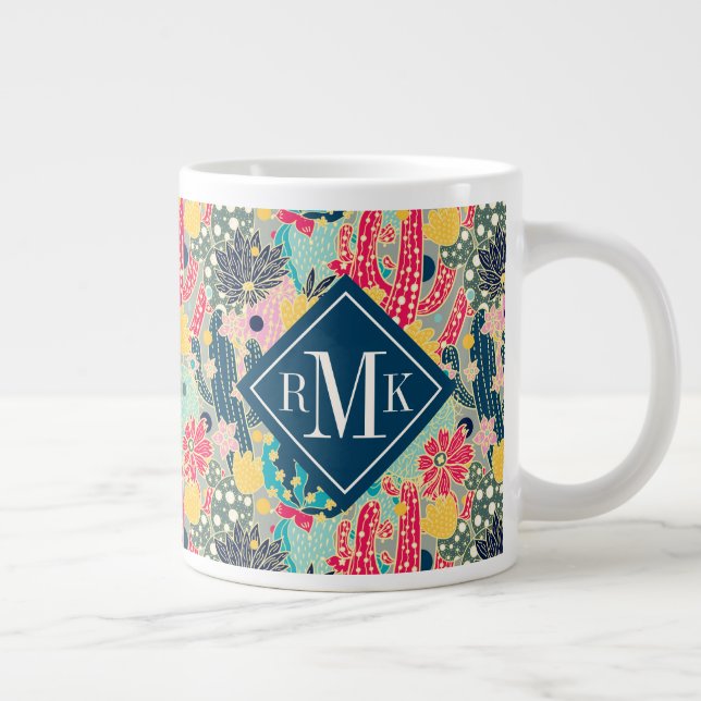 Colourful Polka Dot Cactus Pattern Large Coffee Mug (Right)
