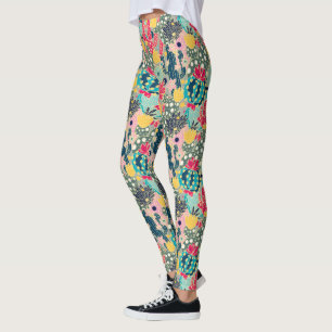 Colourful Polka Dot Cactus Pattern Leggings