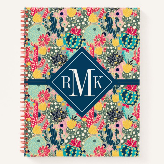 Colourful Polka Dot Cactus Pattern Notebook (Front)