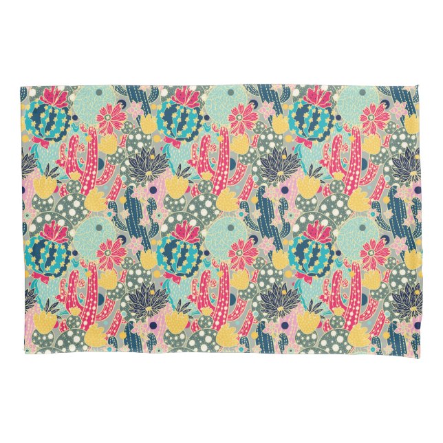 Colourful Polka Dot Cactus Pattern Pillowcase (Front-Left)