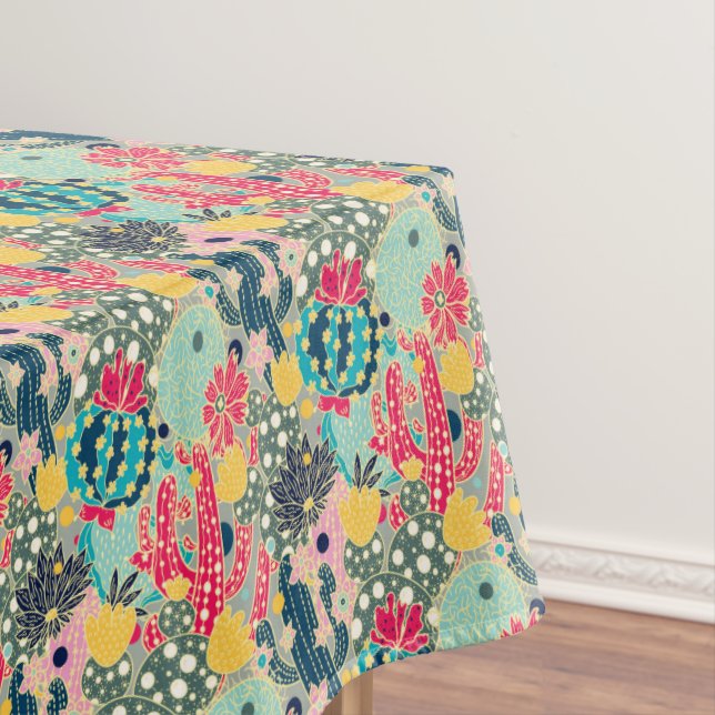 Colourful Polka Dot Cactus Pattern Tablecloth (In Situ)