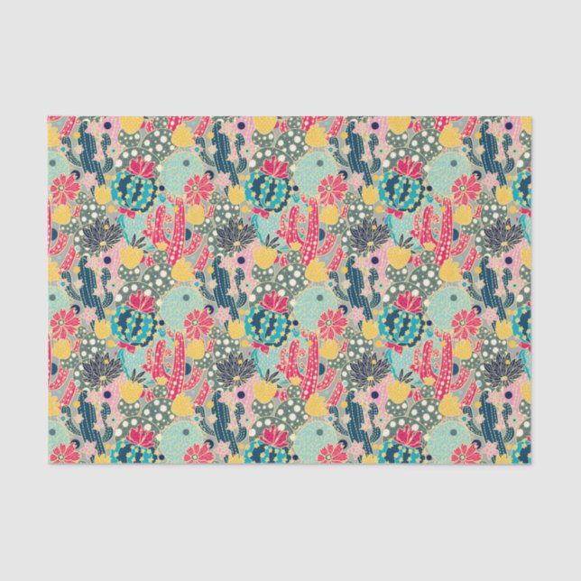 Colourful Polka Dot Cactus Pattern Tissue Paper (Front)