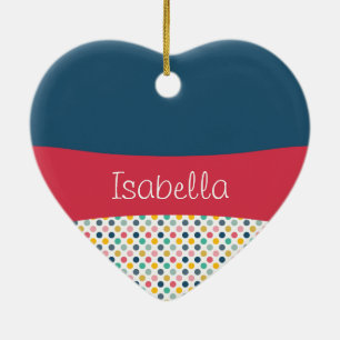 Colourful Polka Dot Customizable Pattern Ceramic Ornament