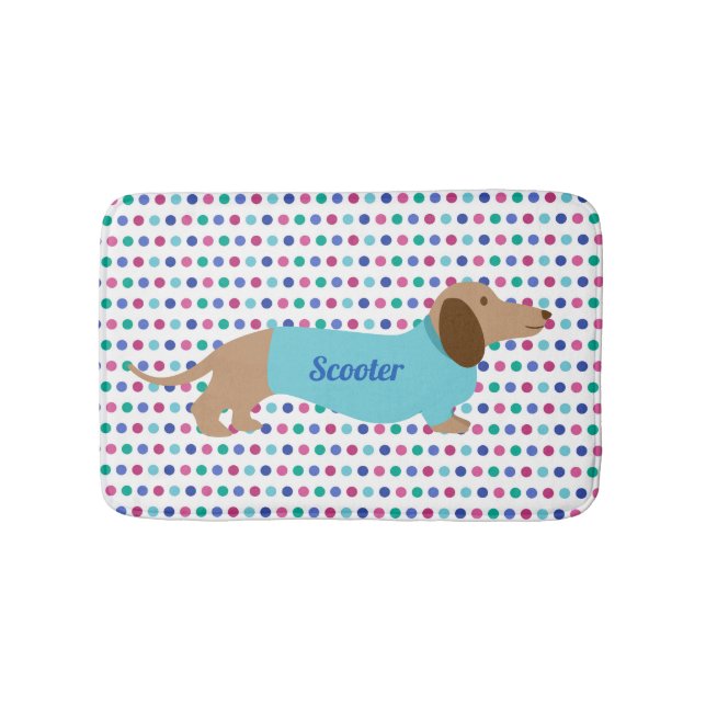 Colourful Polka Dot Dachshund Bath Mat (Front)