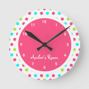 Colourful Polka Dot Kid's Bedroom Round Clock