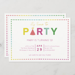 Colourful Polka Dot Party Hat Party Invitation