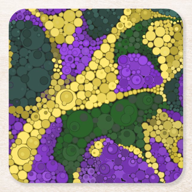 Colourful polka dot pattern square paper coaster (Front)