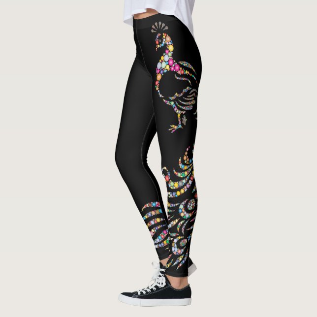 Colourful Polka Dot Peacock Leggings (Left)