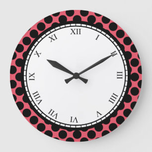 Colourful Polka Dot Roman Digits Black on any Colo Large Clock