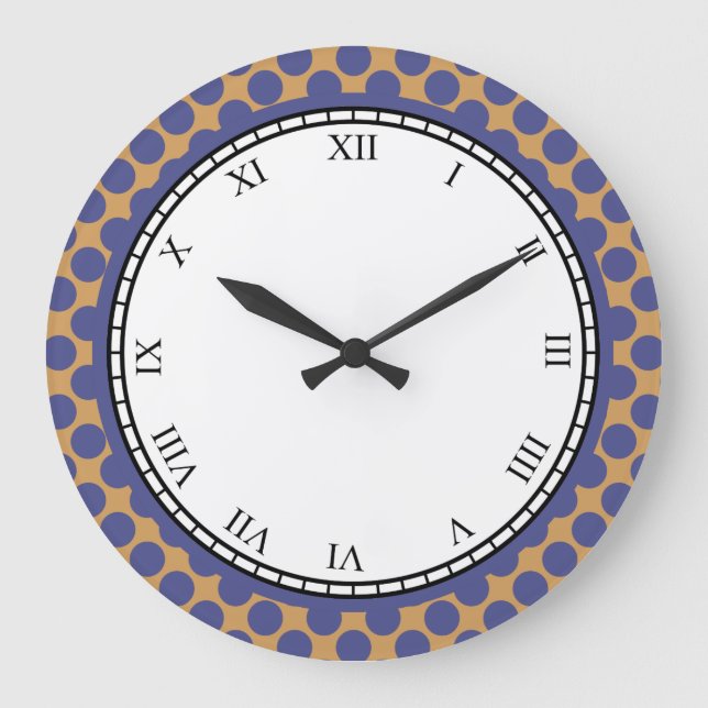Colourful Polka Dot Roman Digits Blue on any Large Clock (Front)