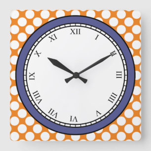 Colourful Polka Dot Roman Digits White on any Colo Square Wall Clock