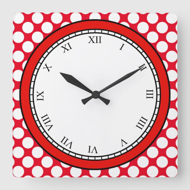 Colourful Polka Dot Roman Digits White on any Square Wall Clock (Front)