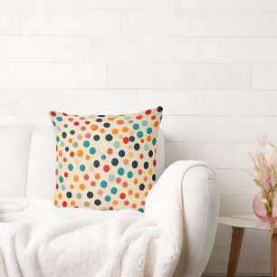 Colourful Polka Dot Seamless Pattern on Beige  Throw Pillow