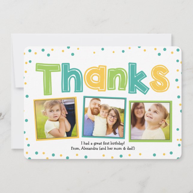 Colourful Polka Dot Thanks | Thank You Card (Front)