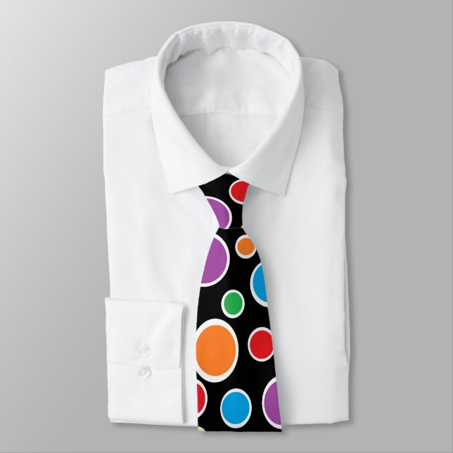 Colourful Polka Dots Black Tie (Tied)