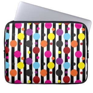 Colourful Polka Dots Black White Stripes Design Laptop Sleeve