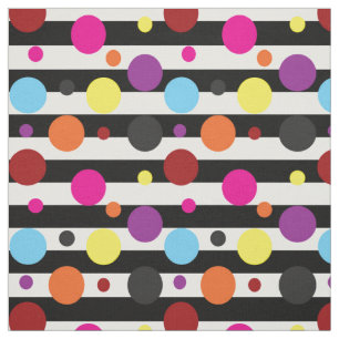 Colourful Polka Dots Black White Stripes Fabric