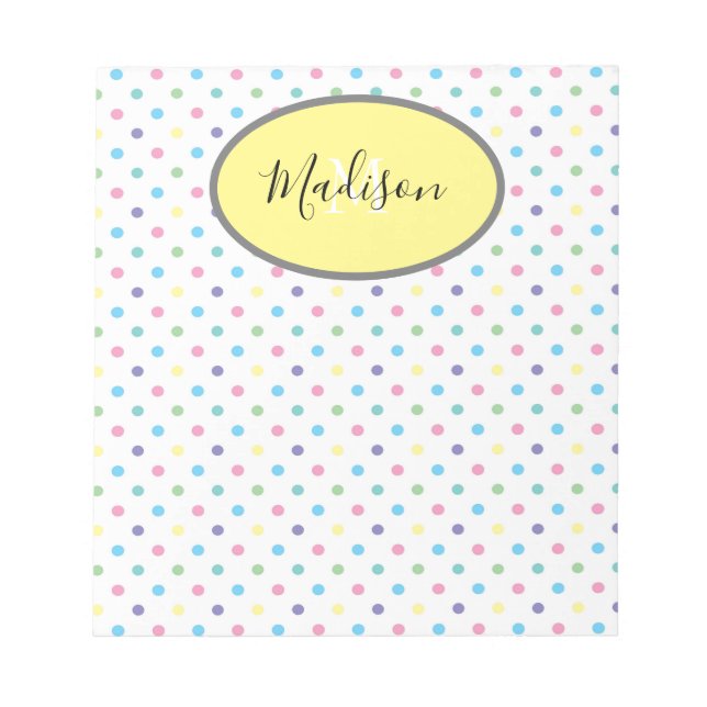 Colourful Polka Dots Custom Monogram & Name Yellow Notepad (Front)