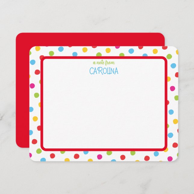 Colourful Polka Dots Cute Girly Note Card (Front/Back)