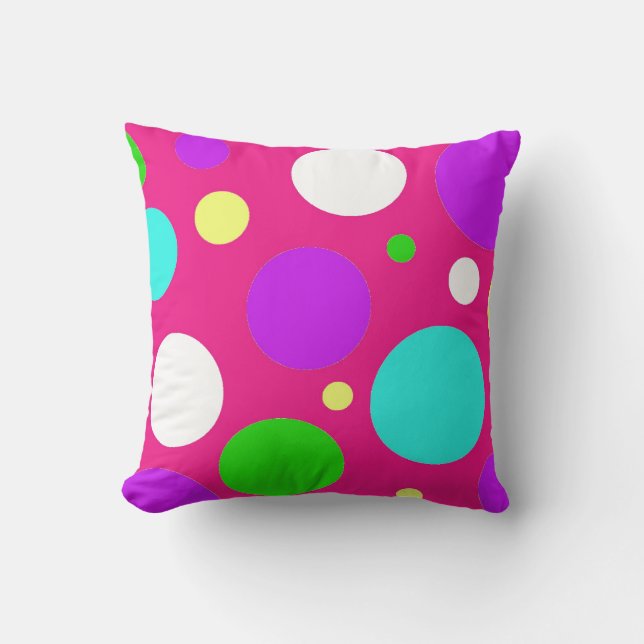 Colourful Polka Dots for Girls Pink Purple Teal Throw Pillow (Front)