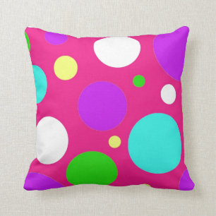Colourful Polka Dots for Girls Pink Purple Teal Throw Pillow